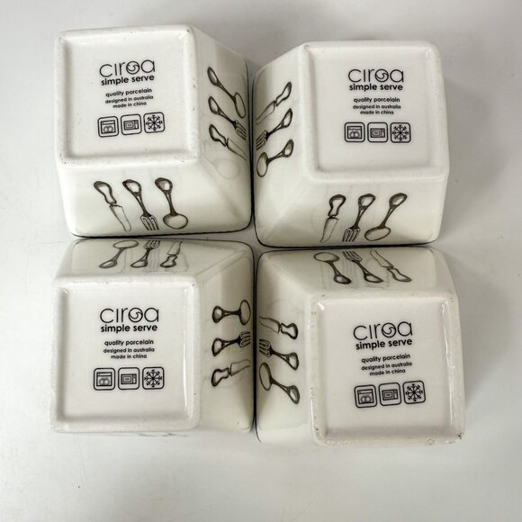 Ciroa Simple Serve Flatware Square White Black Ceramic Bowls Set Of 4 - Picture 7 of 7